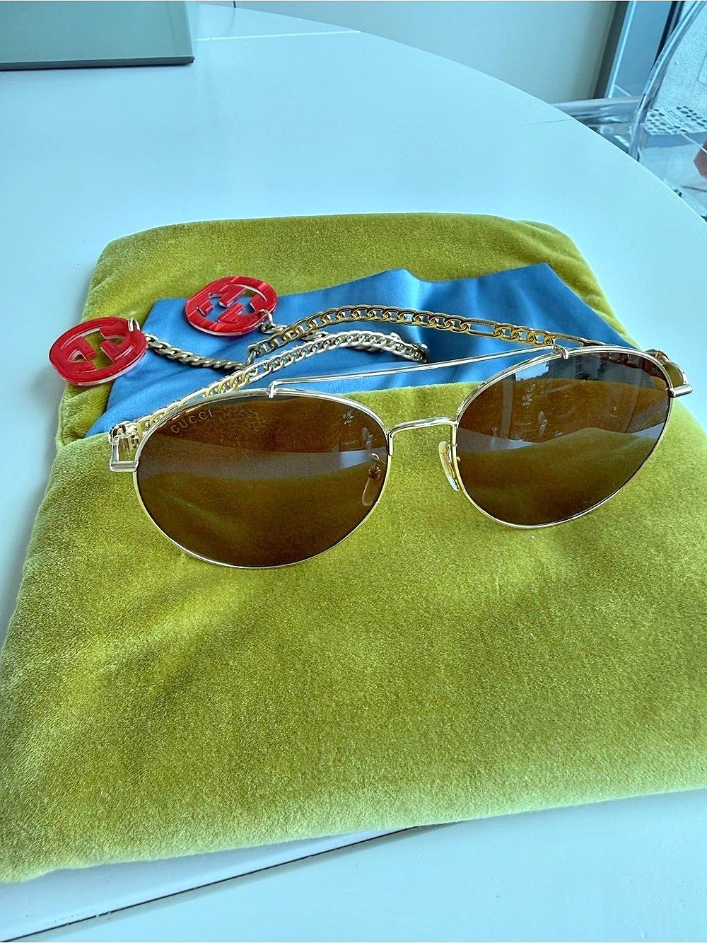 Gucci GG0725S Pilot Sunglasses Gold & Brown